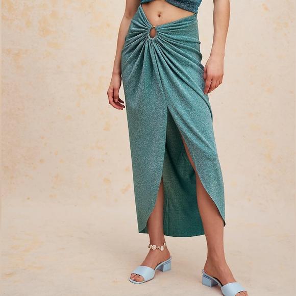 NEW BAOBAB Natal Teal Lurex Knit Isla Maxi Skirt XS - Picture 1 of 10